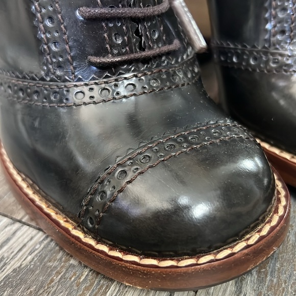 Dolce&Gabbana Brown Patent Leather Lace Up Loafer Pumps chunky heels retro 38.5 - Picture 15 of 17